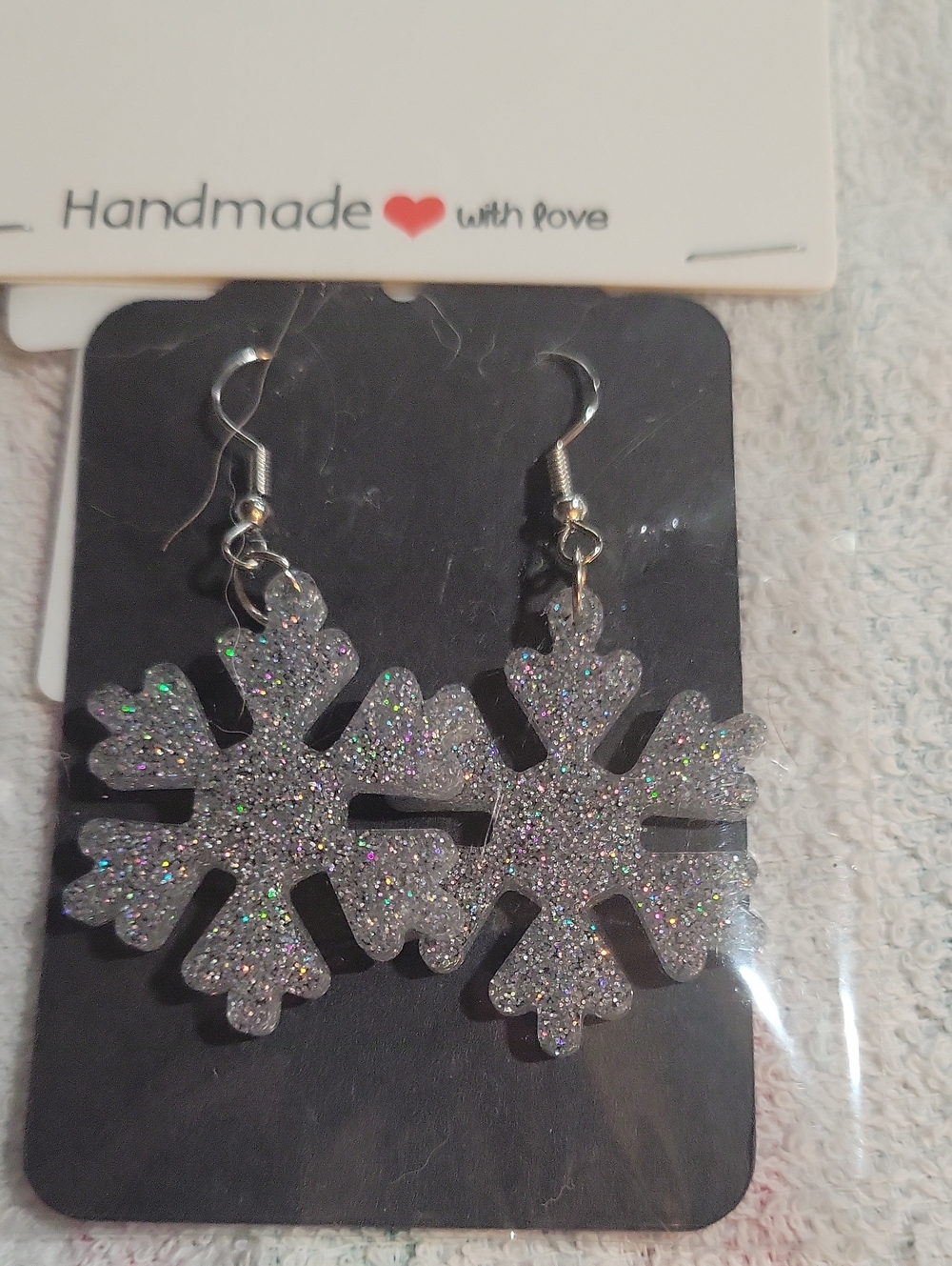 Handmade Silver Glitter Snowflake Earrings